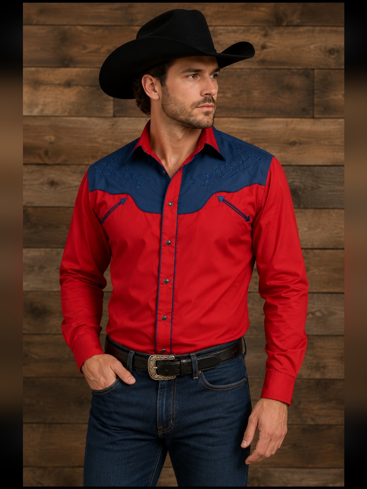 Ace Of Diamond Men's Medium Shirt Western Cowboy Red Blue Pearl Snaps Embroidery